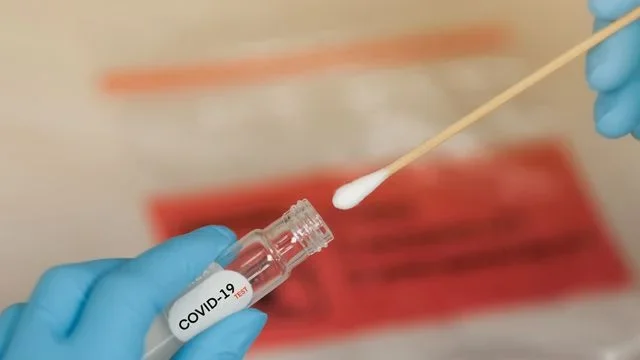 picture of a test tube and a swab for a covid-19 test